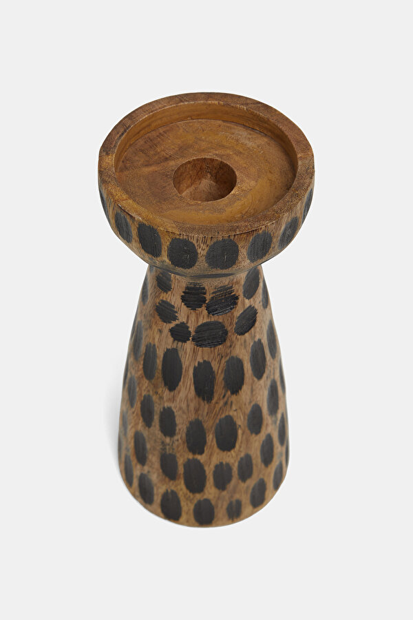 SİYAH OYMA DETAYLI AHŞAP MUMLUK 24 CM 2