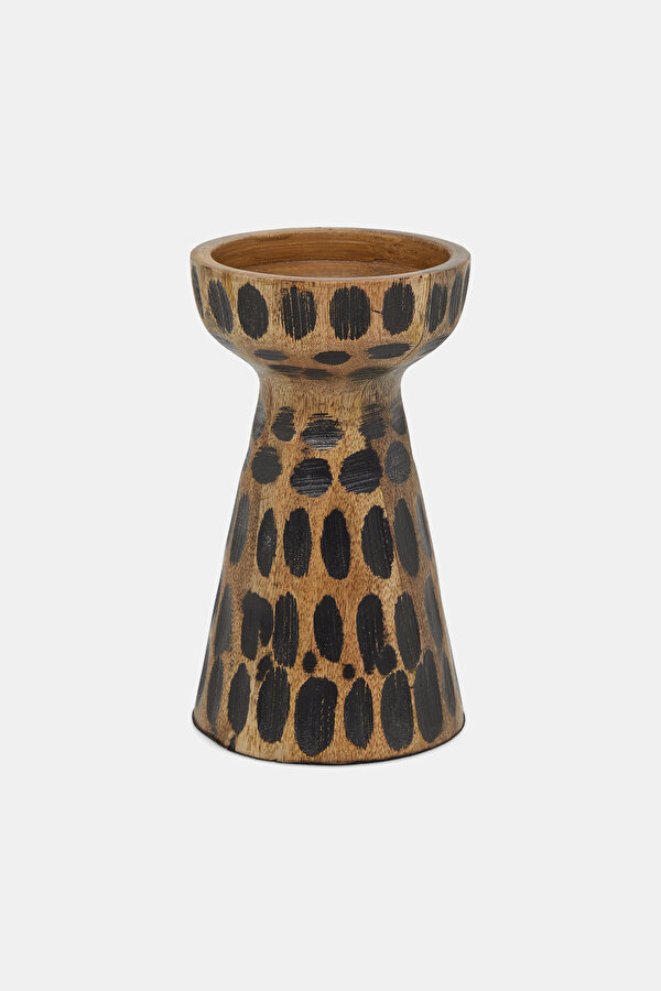 SİYAH OYMA DETAYLI AHŞAP MUMLUK 18 CM