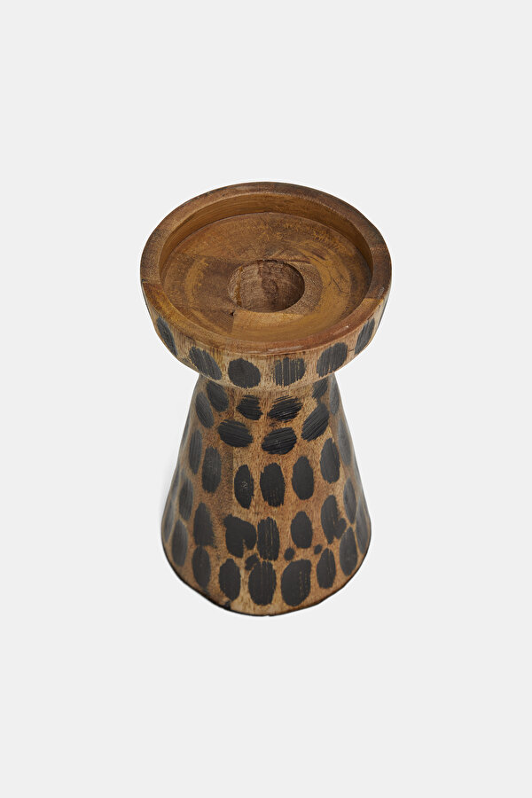SİYAH OYMA DETAYLI AHŞAP MUMLUK 18 CM 2