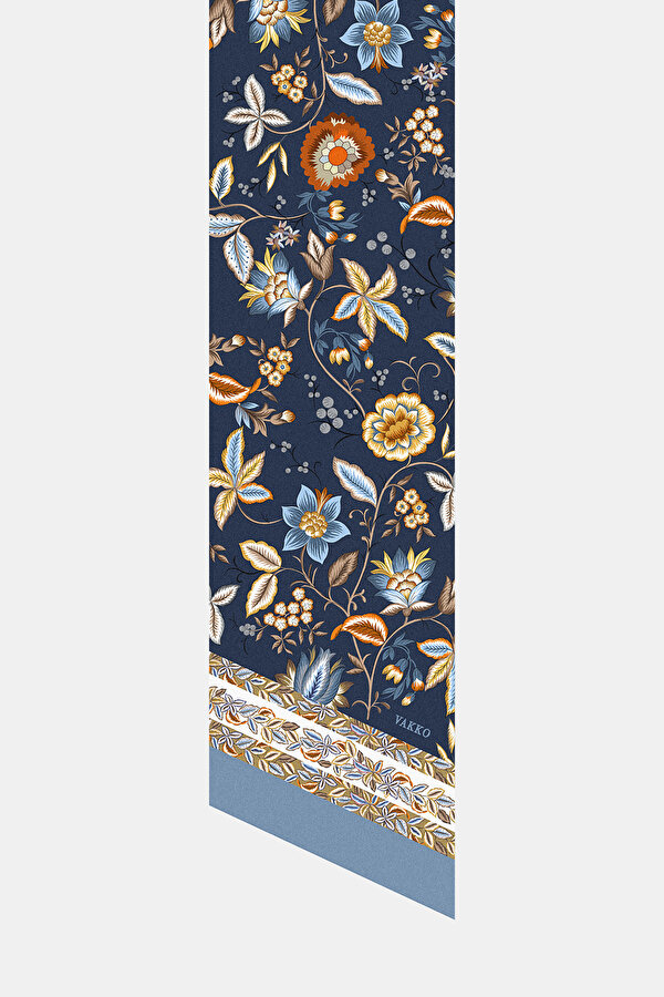 NAVY BLUE FLORAL PATTERN TWILL FOULARD