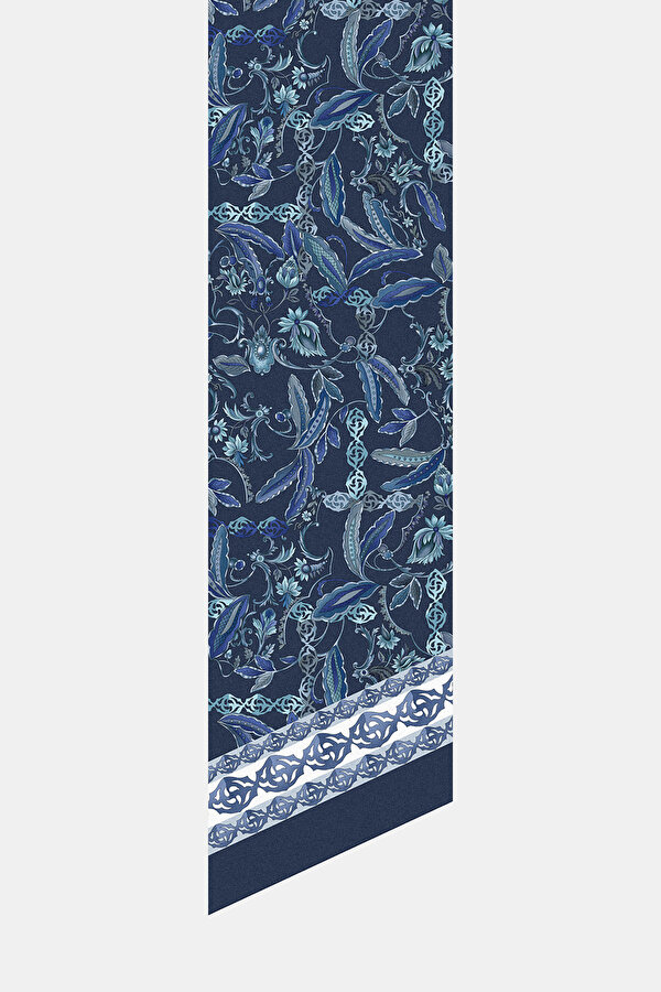 NAVY BLUE FLORAL PATTERN TWILL FOULARD 2