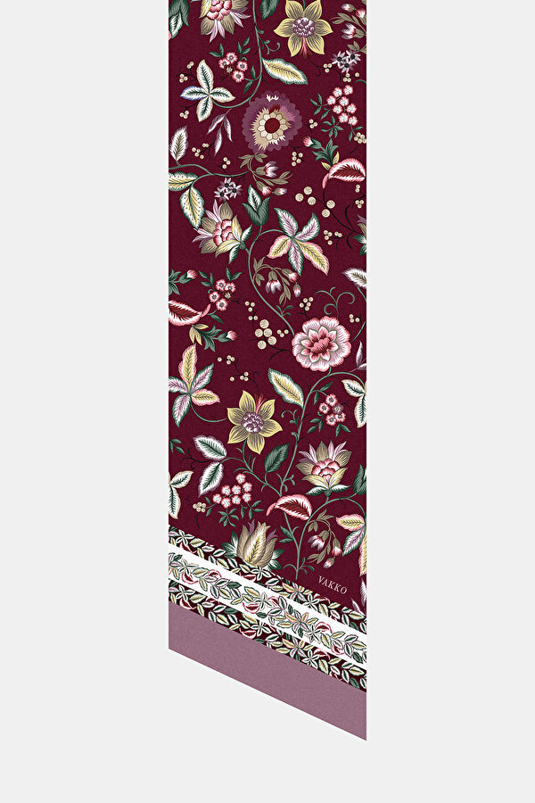 MAROON FLORAL PATTERN TWILL FOULARD
