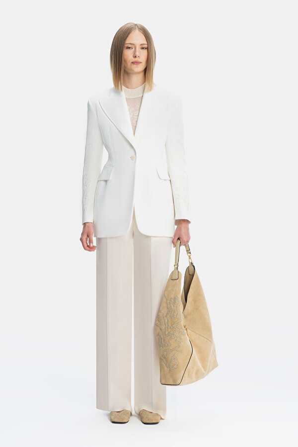 ECRU WIDE LEG TROUSERS