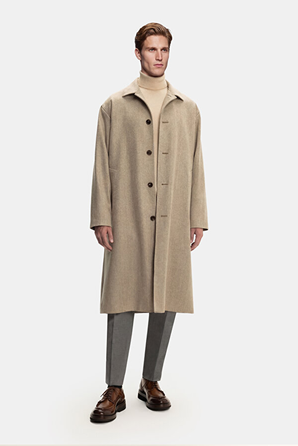 LIGHT BEIGE HERRINGBONE CASHMERE TOPCOAT 6