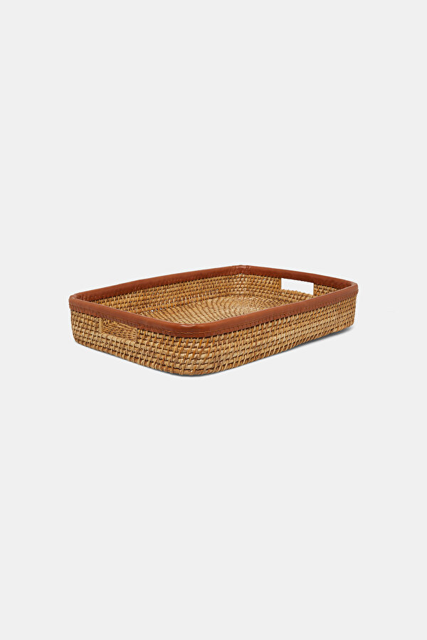 RATTAN DERİ DETAYLI TEPSİ KÜÇÜK BOY