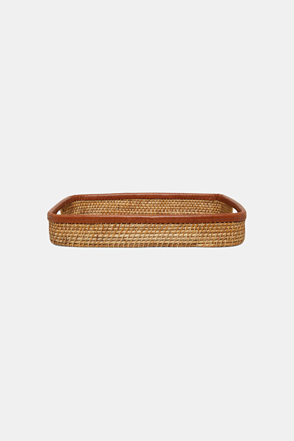 RATTAN DERİ DETAYLI TEPSİ BÜYÜK BOY 2