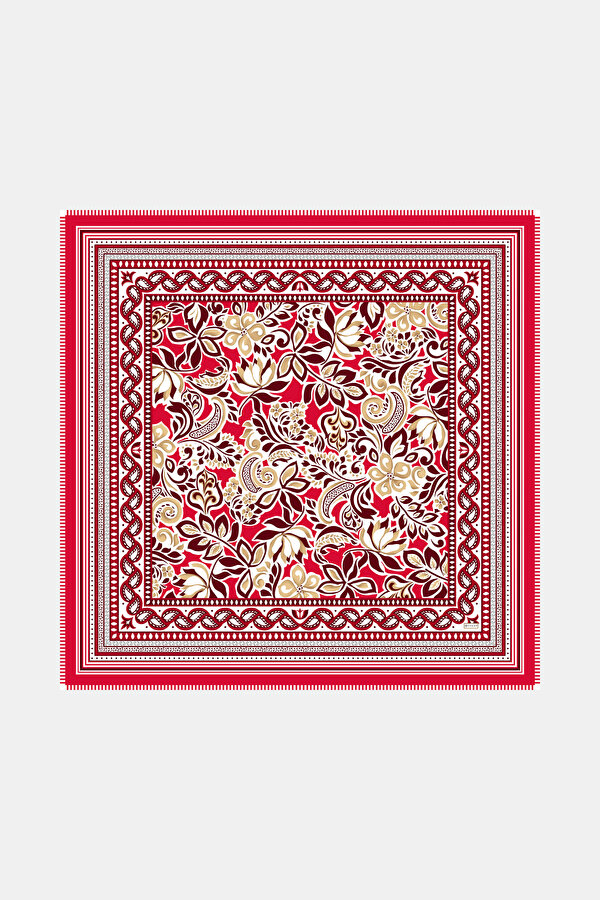 RED FLORAL PATTERN CASHMERE/SILK SHAWL