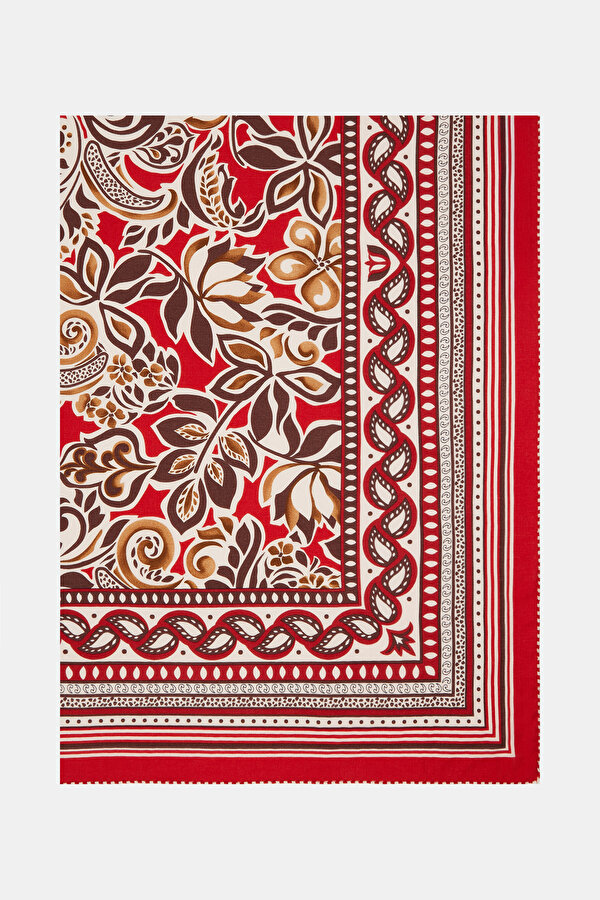 RED FLORAL PATTERN CASHMERE/SILK SHAWL 2