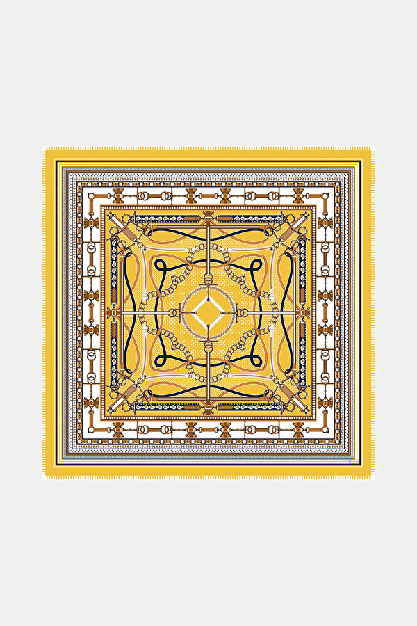 YELLOW GEOMETRIC DESIGN CASHMERE/SILK SHAWL