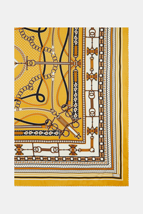 YELLOW GEOMETRIC DESIGN CASHMERE/SILK SHAWL 2