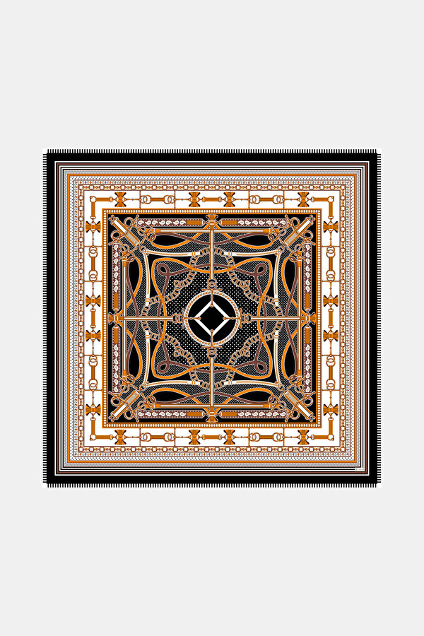BLACK GEOMETRIC DESIGN CASHMERE/SILK SHAWL