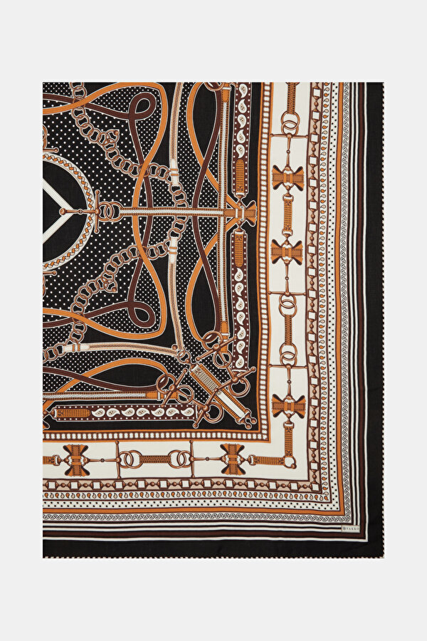 BLACK GEOMETRIC DESIGN CASHMERE/SILK SHAWL 2