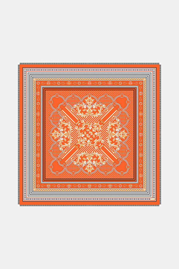 ORANGE GEOMETRIC DESIGN CASHMERE/SILK SHAWL