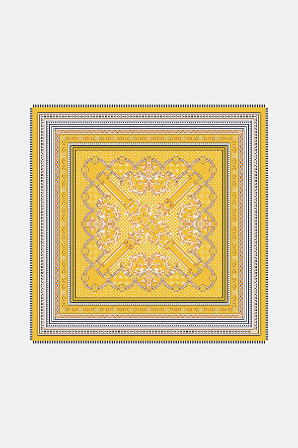 YELLOW GEOMETRIC DESIGN CASHMERE/SILK SHAWL