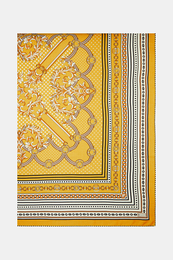 YELLOW GEOMETRIC DESIGN CASHMERE/SILK SHAWL 2