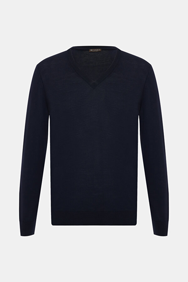 NAVY BLUE V NECK TRICOT