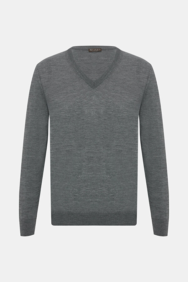 GRAY MELANGE V NECK TRICOT