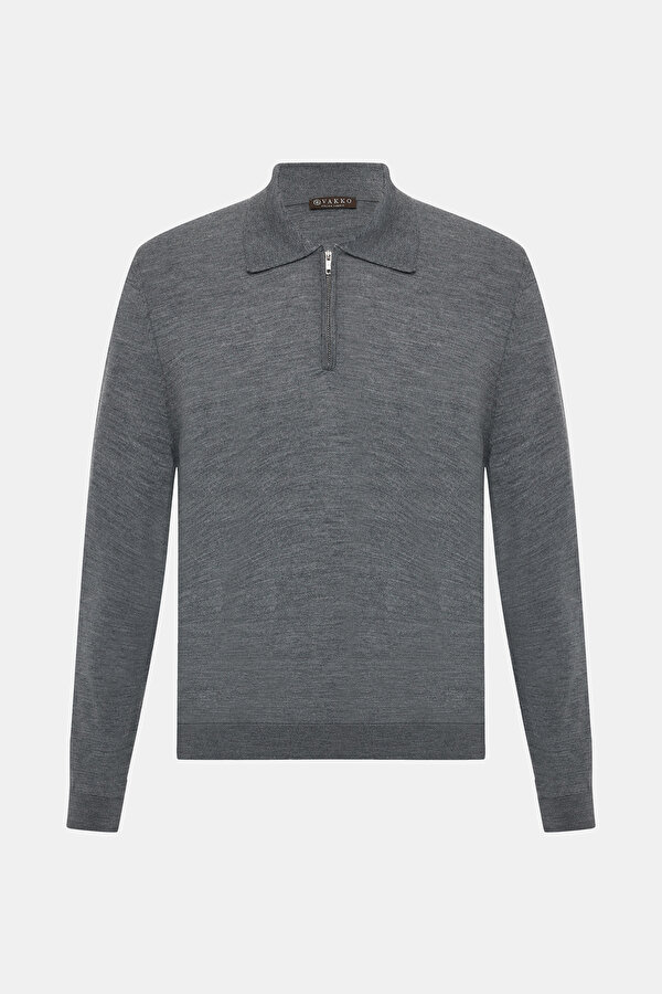 GRAY MELANGE POLO NECK TRICOT