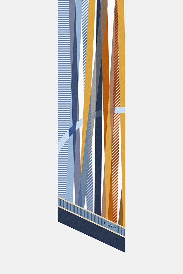 TAN GEOMETRIC DESIGN TWILL FOULARD