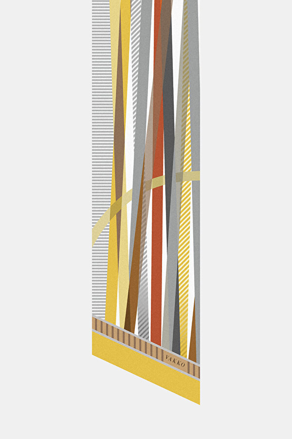 GEOMETRİK DESENLİ TWILL İPEK FULAR