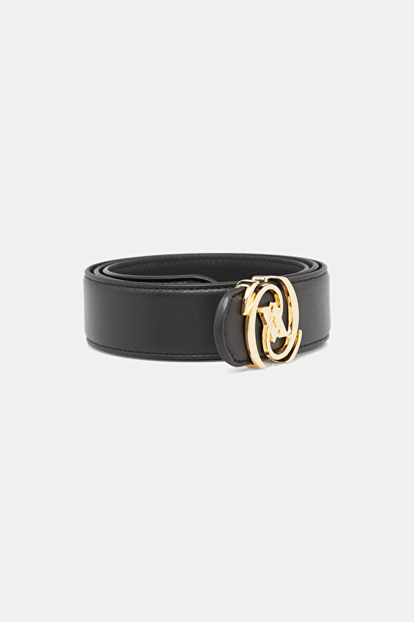 BLACK MONOGRAM LEATHER BELT