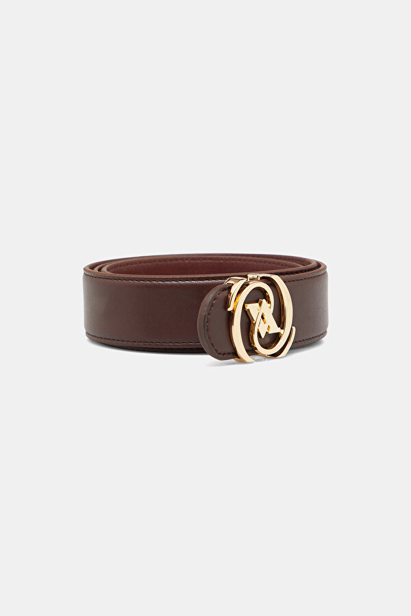 BROWN MONOGRAM LEATHER BELT 2