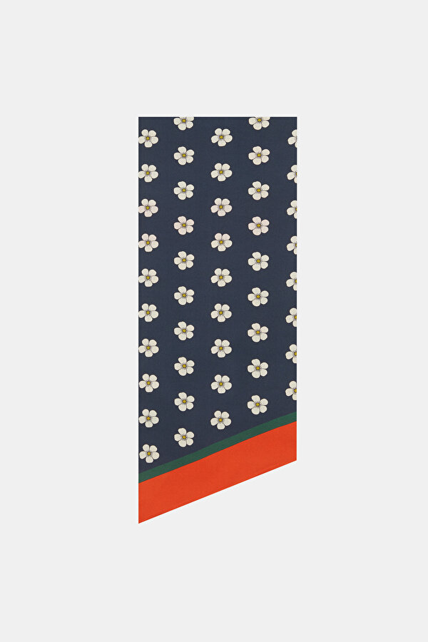 NAVY BLUE FLORAL PATTERN TWILL FOULARD 2