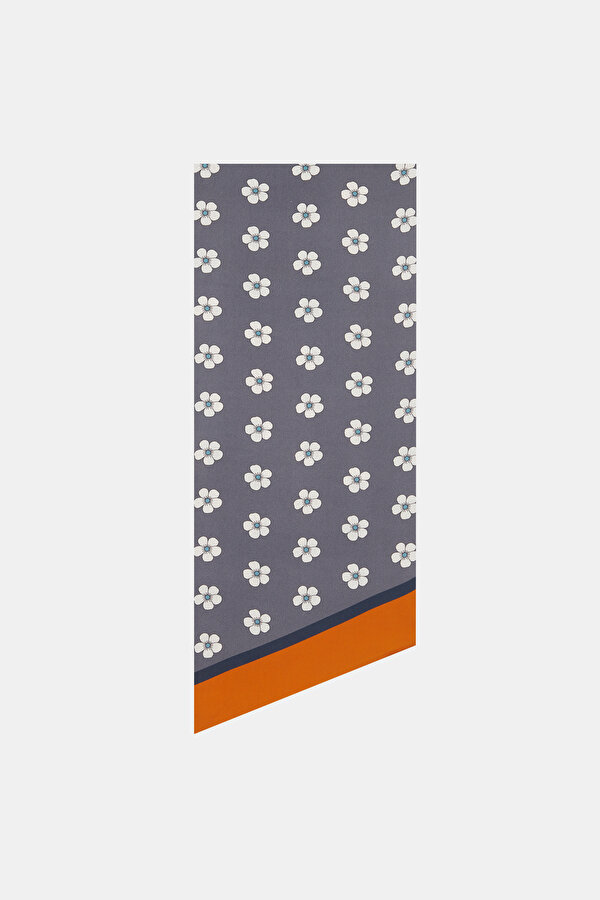 GREY FLORAL PATTERN TWILL FOULARD 2