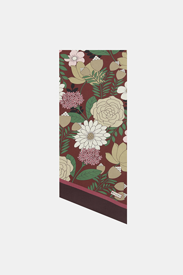 LIGHT BROWN FLORAL PATTERN TWILL FOULARD