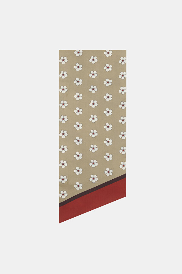 LIGHT BROWN FLORAL PATTERN TWILL FOULARD 2