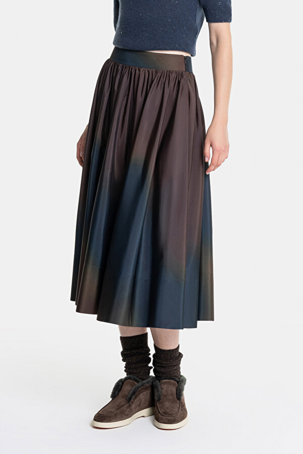 NAVY BLUE BROWN MIDI SKIRT 2