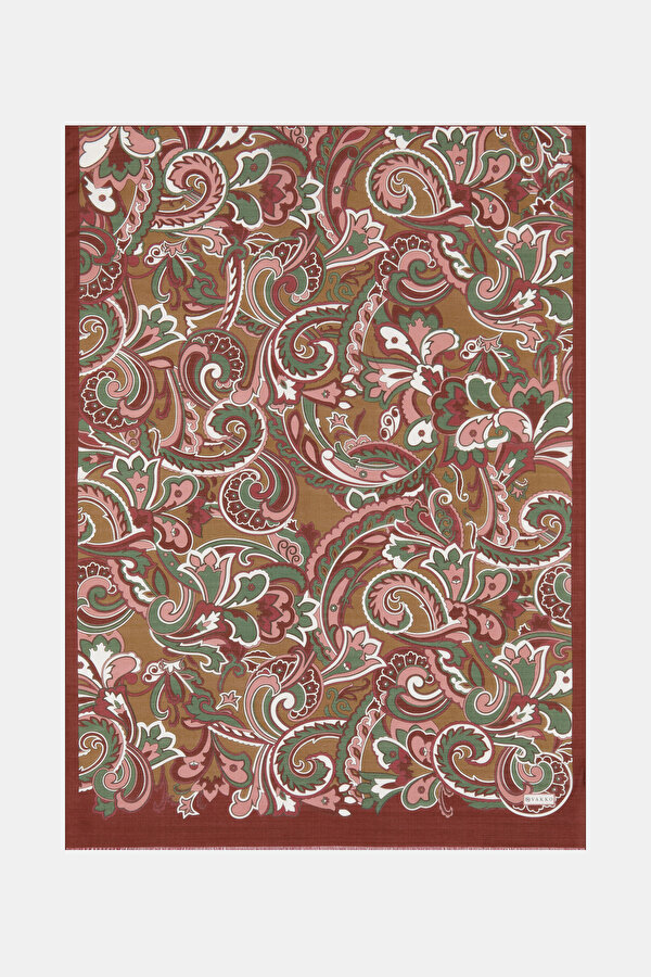 MAROON PAISLEY PATTERNED COTTON/SILK SHAWL