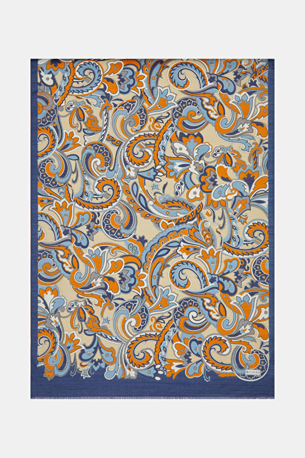 NAVY BLUE PAISLEY PATTERNED COTTON/SILK SHAWL