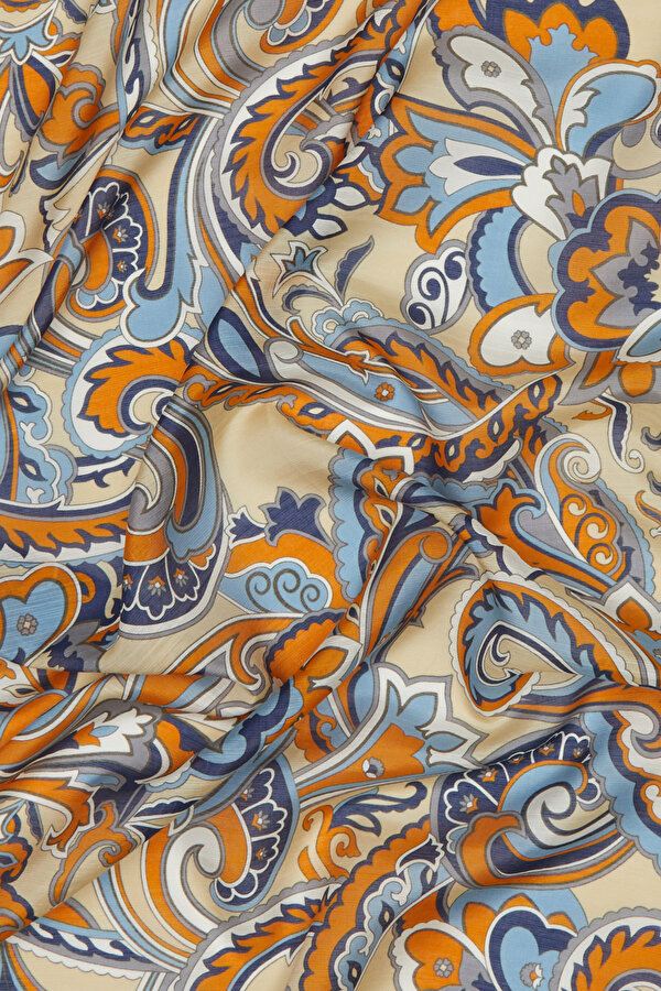 NAVY BLUE PAISLEY PATTERNED COTTON/SILK SHAWL 2
