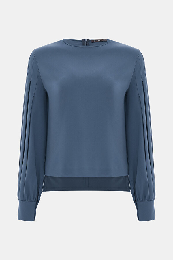 BLUE BASIC / ROUND NECKLINE LONG SLEEVE BLOUSE 7