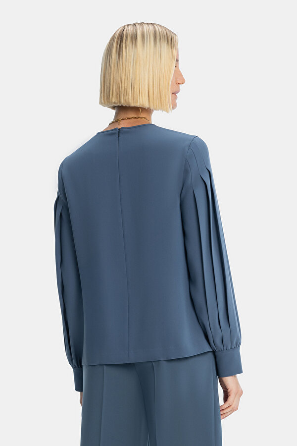 BLUE BASIC / ROUND NECKLINE LONG SLEEVE BLOUSE 2