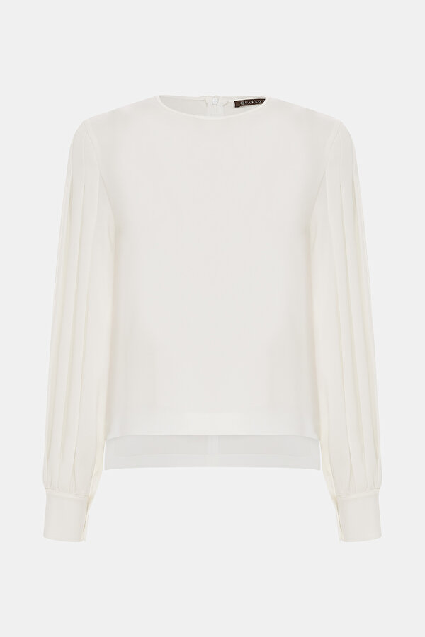 ECRU BASIC / ROUND NECKLINE LONG SLEEVE BLOUSE