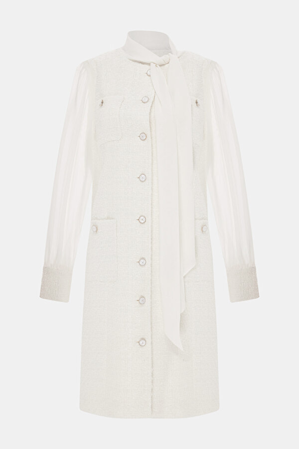 ECRU LONG SLEEVE ABOVE THE KNEE DRESS 6