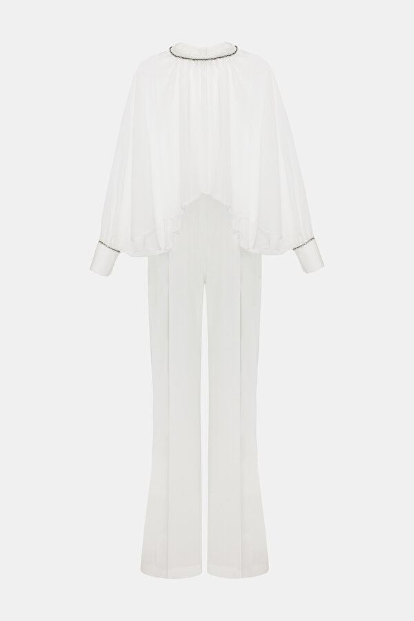 ECRU BASIC / ROUND NECKLINE LONG SLEEVE JUMPSUIT