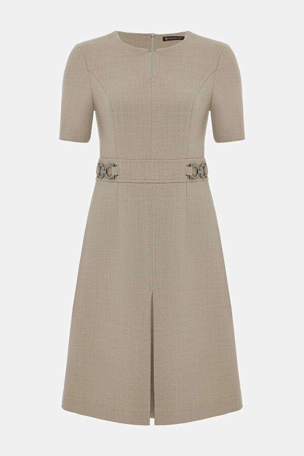 BEIGE SHORT SLEEVE ABOVE THE KNEE DRESS 7