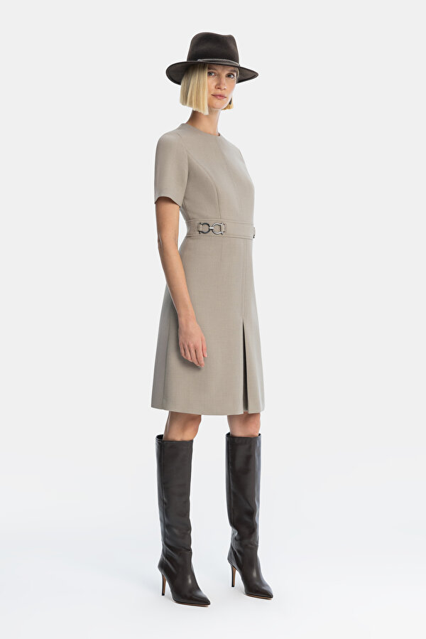 BEIGE SHORT SLEEVE ABOVE THE KNEE DRESS 6