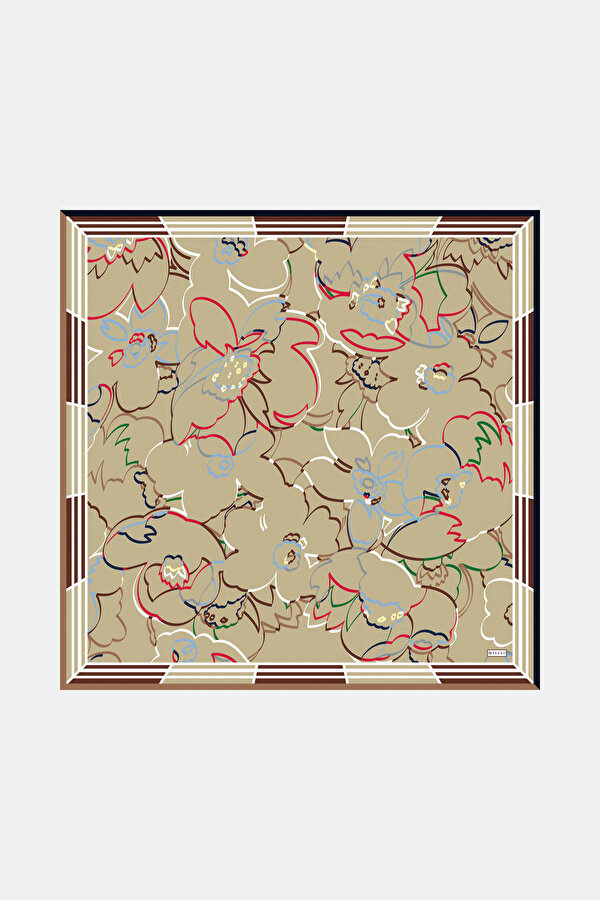 DARK BEIGE FLORAL PATTERN TWILL SCARF