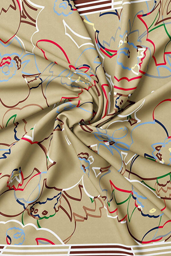 DARK BEIGE FLORAL PATTERN TWILL SCARF 2