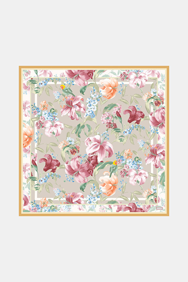 GREEN FLORAL PATTERN TWILL SCARF