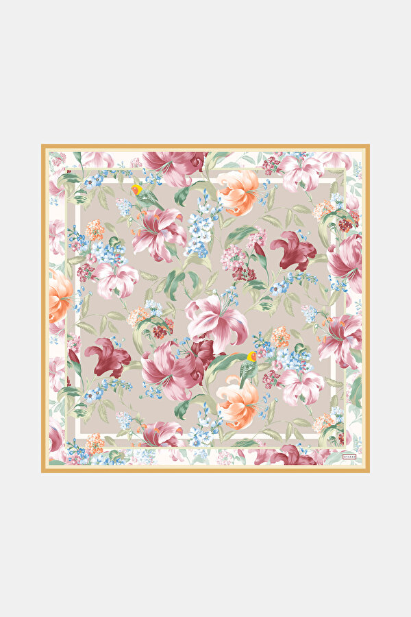 GREEN FLORAL PATTERN TWILL SCARF