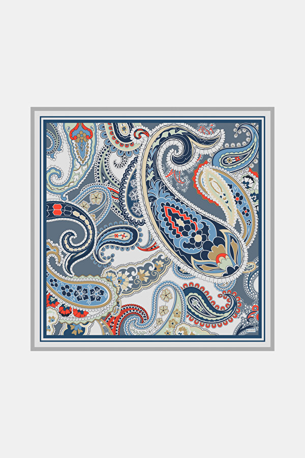 BLUE PAISLEY PATTERNED TWILL SCARF