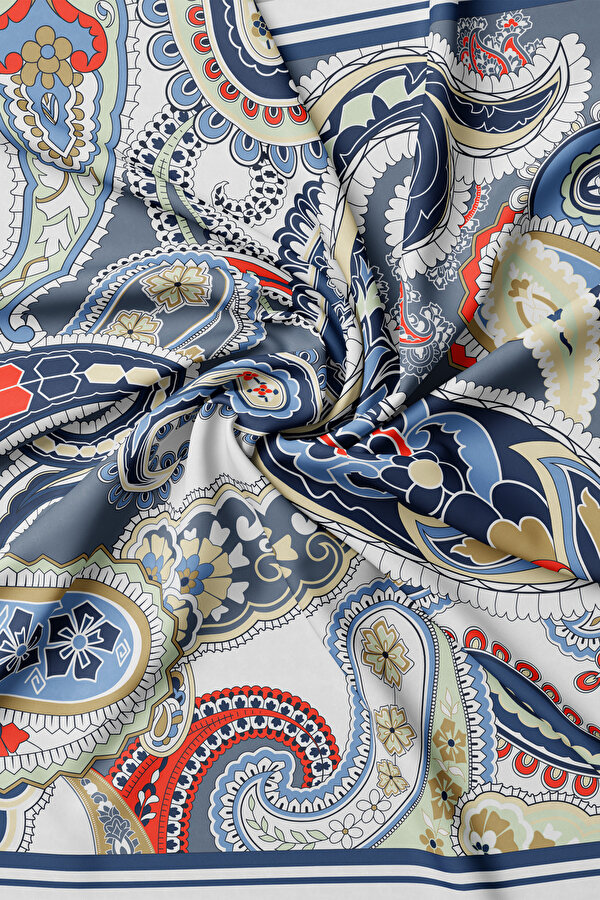BLUE PAISLEY PATTERNED TWILL SCARF 2