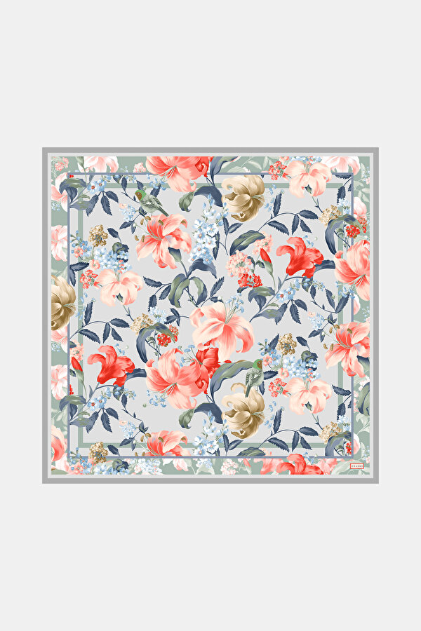 NAVY BLUE FLORAL PATTERN TWILL SCARF