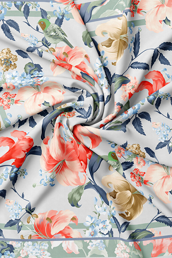 NAVY BLUE FLORAL PATTERN TWILL SCARF 2