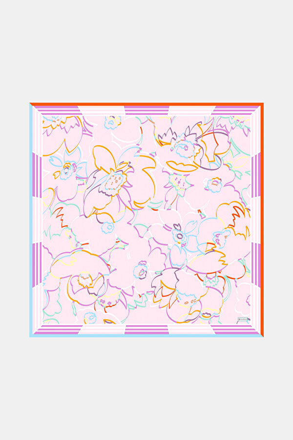 LIGHT PINK FLORAL PATTERN TWILL SCARF